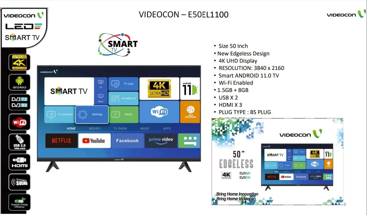 VIDEOCON 50" 4K UHD Smart Television E50EL1100