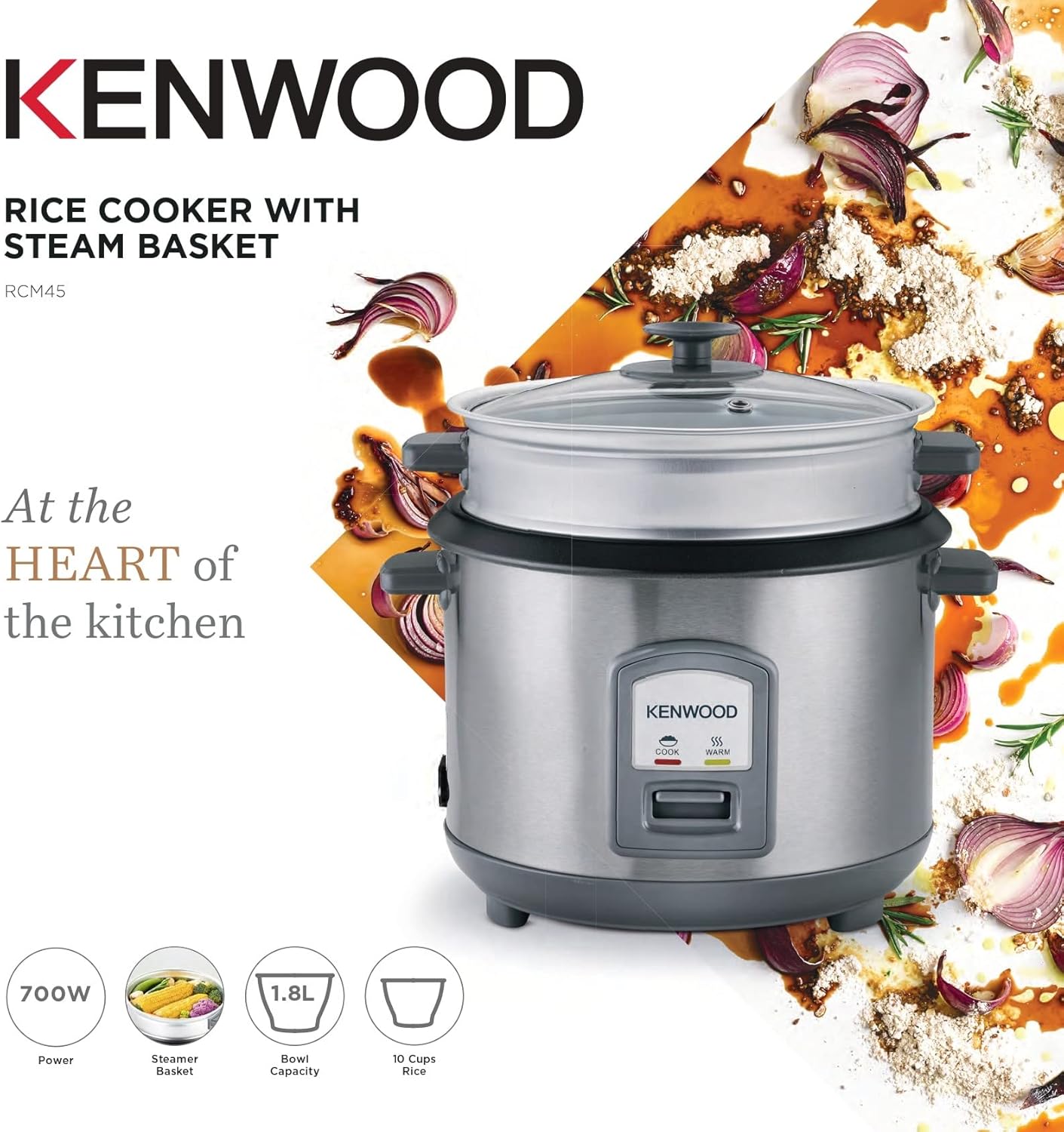 KENWOOD 1.8L Rice Cooker with Food Steamer Basket RCM45.000SS