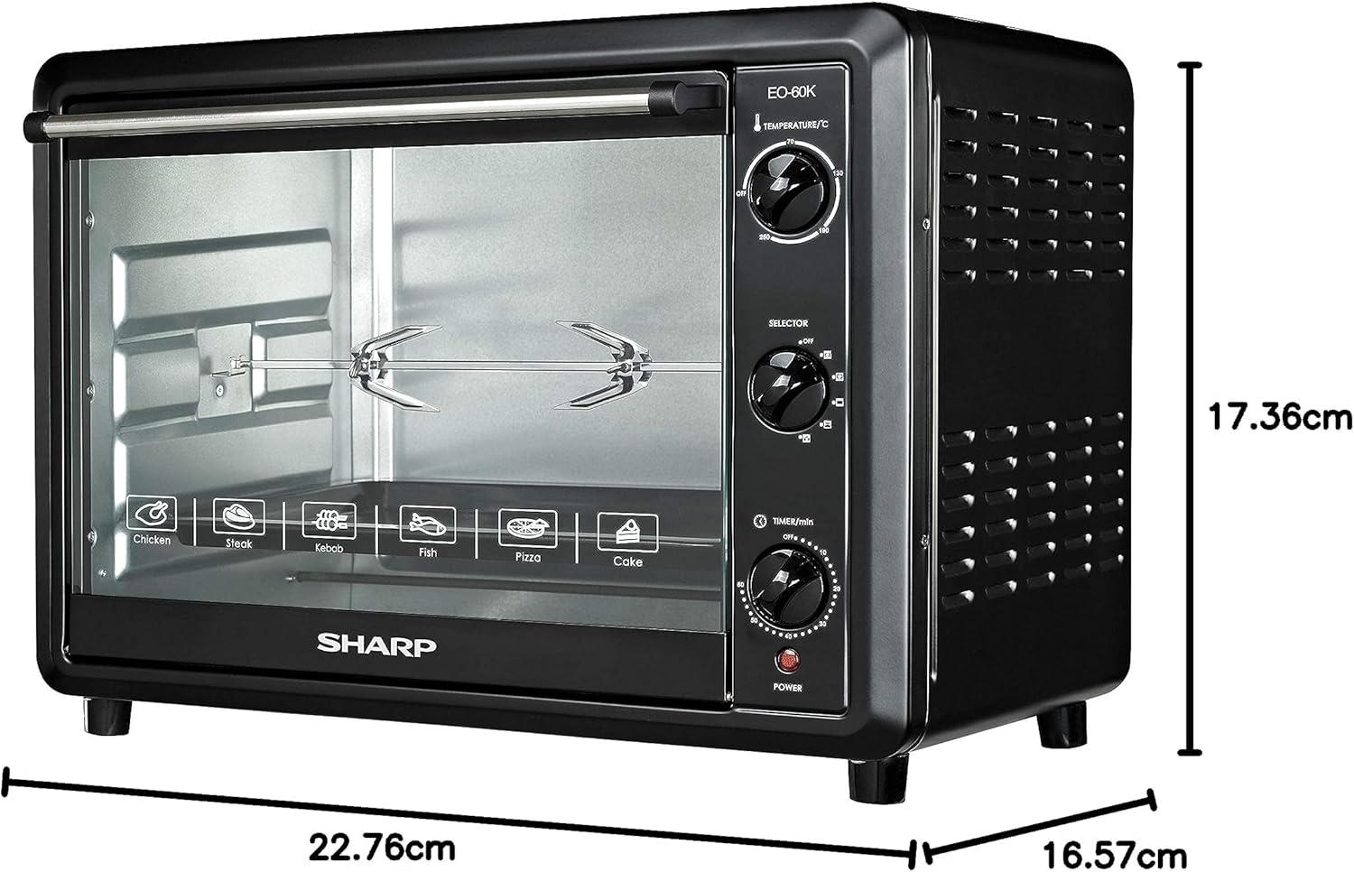 SHARP 60L Double Glass Electric Oven with Rotisserie & Convection EO-60NK-3